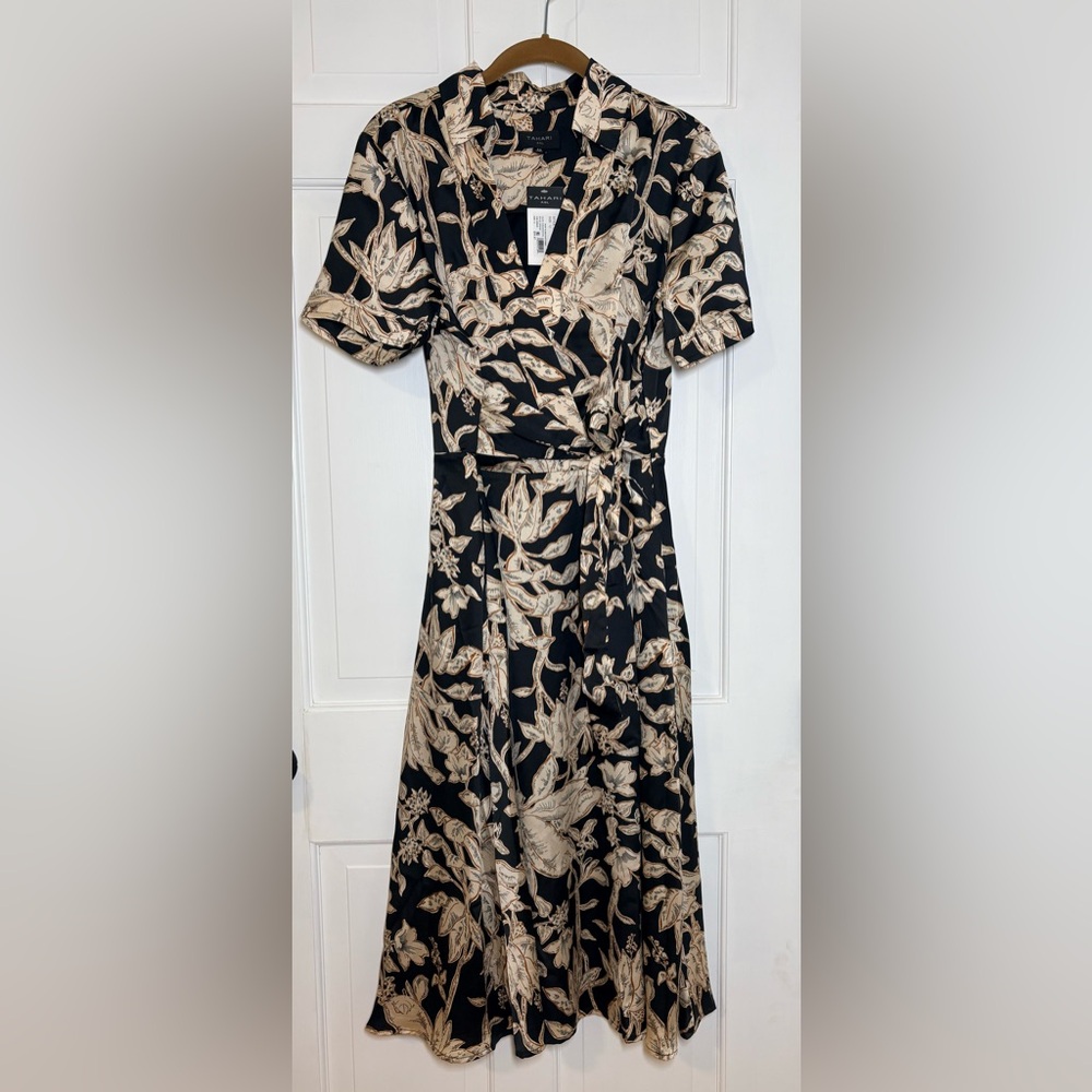 Tahari Black Dress with Beige Floral Print
